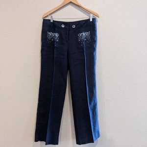 EUC - INC Linen Rhinestone Wide Leg Blue Pants